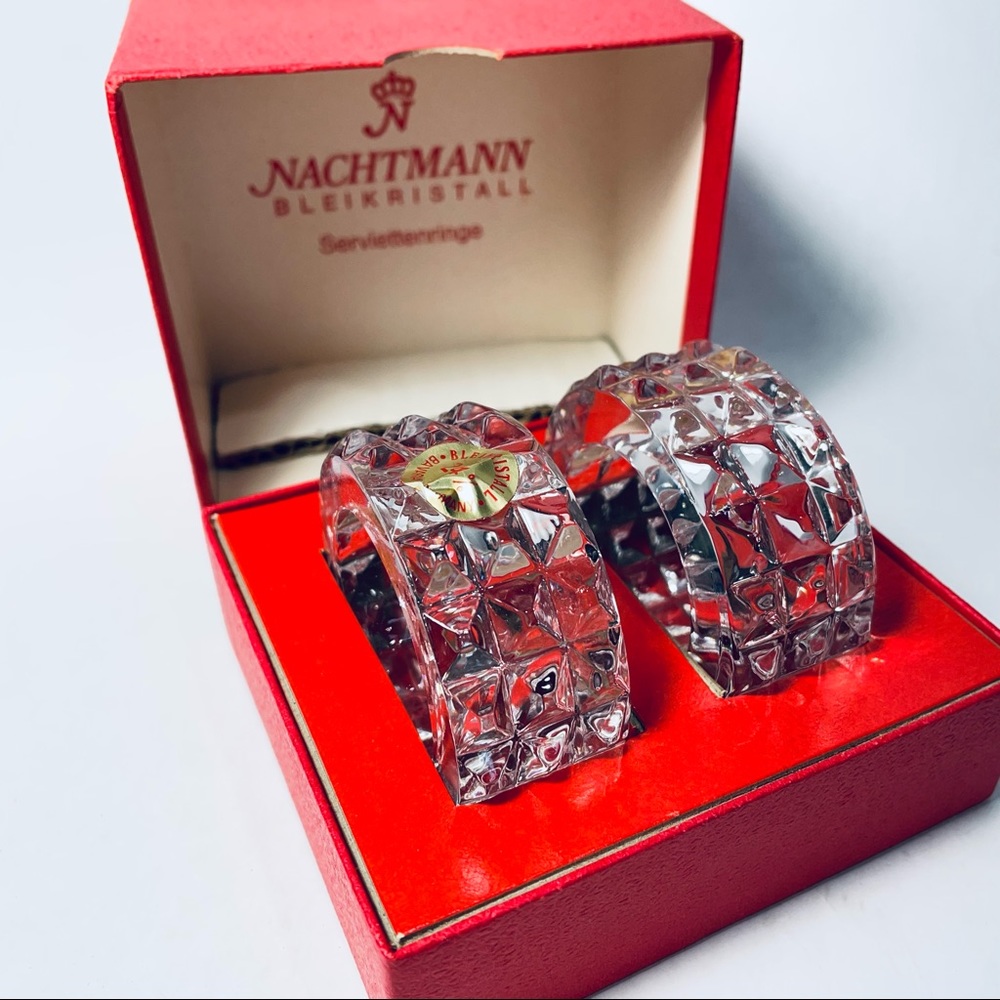 Nachtmann crystal Hollywood regency cloth napkin rings vintage